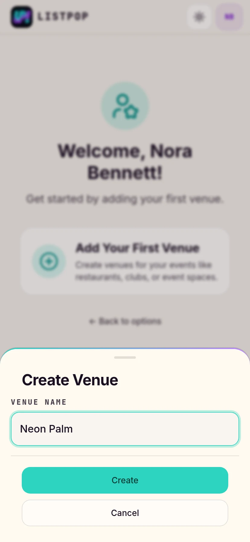 Create venue sheet with a name filled in