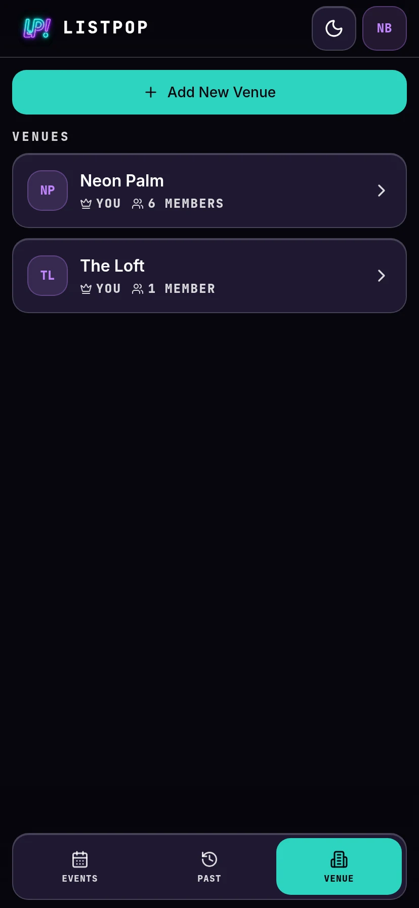 Two venues listed