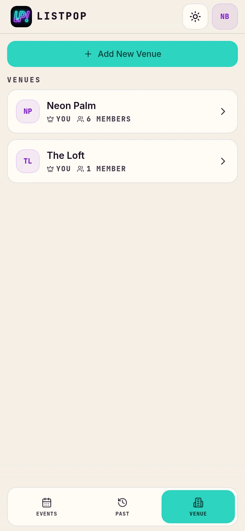 Two venues listed