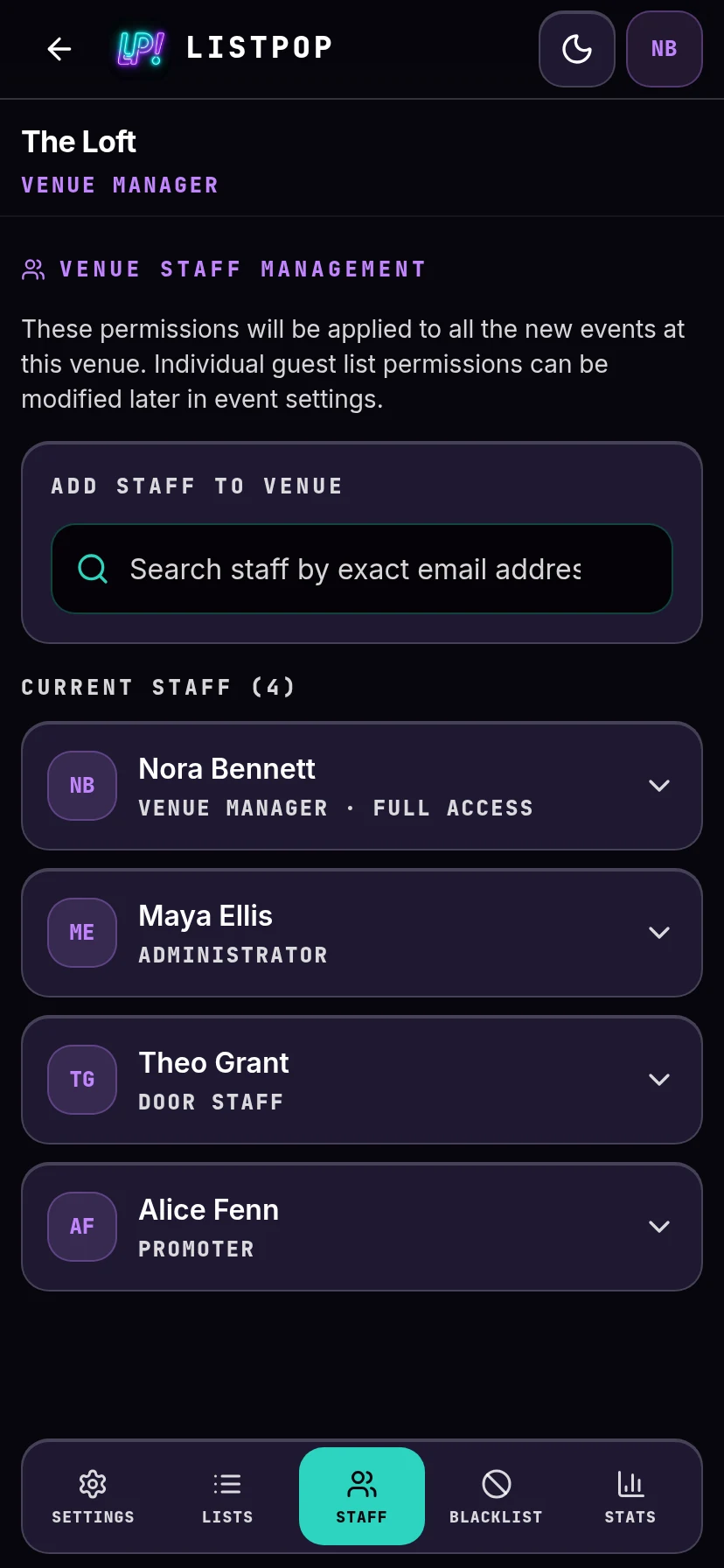 Staff on the second venue