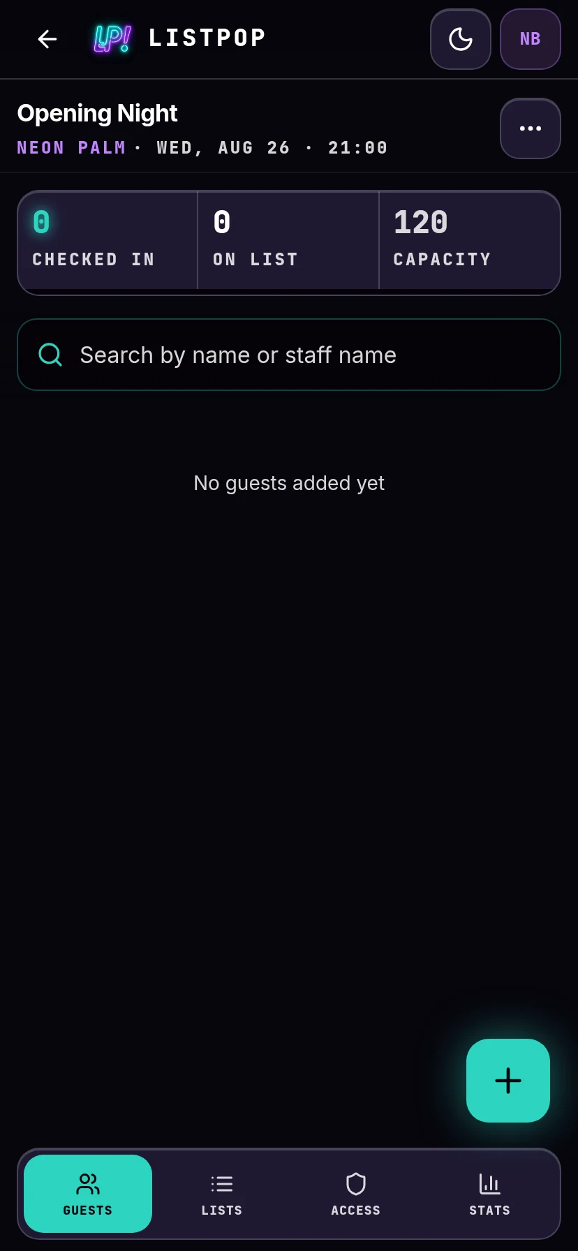 A new event with no guests