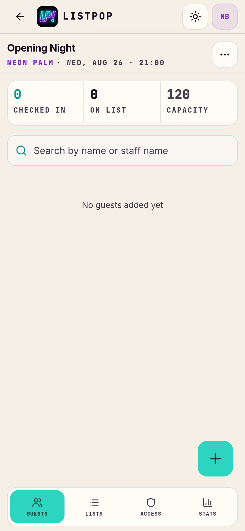 A new event with no guests