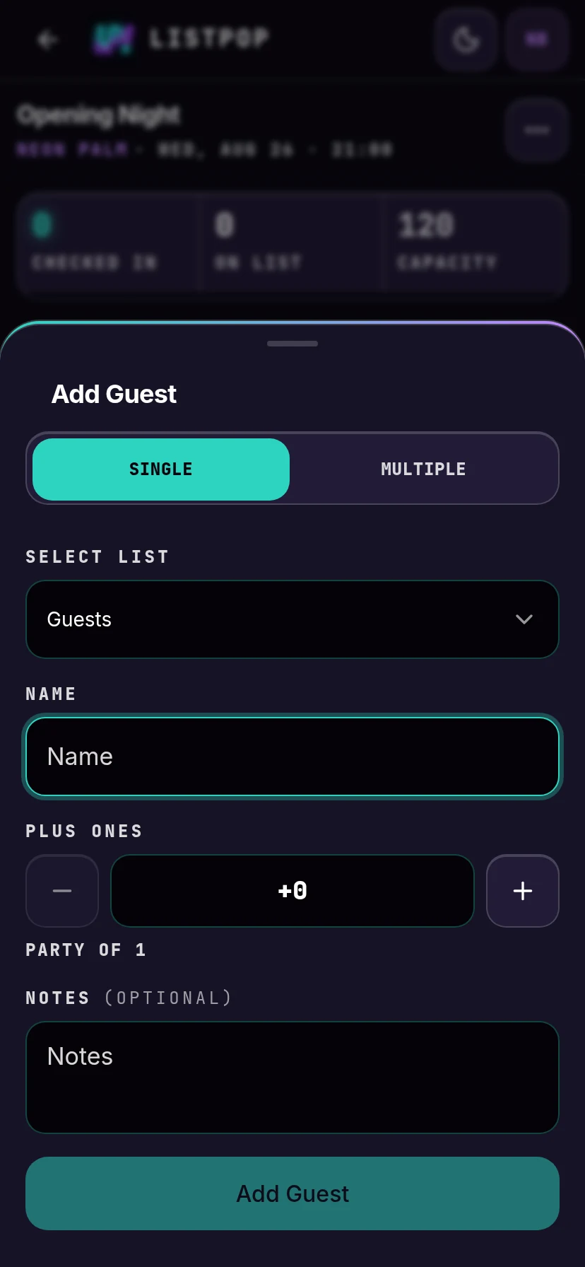 Single guest form