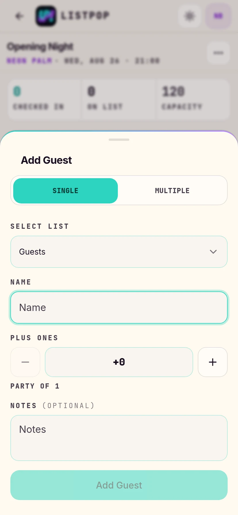 Single guest form