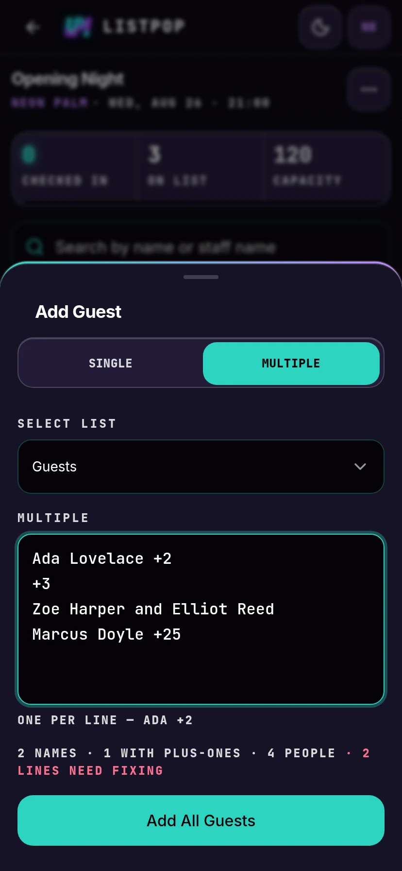 Paste box flagging two unreadable lines
