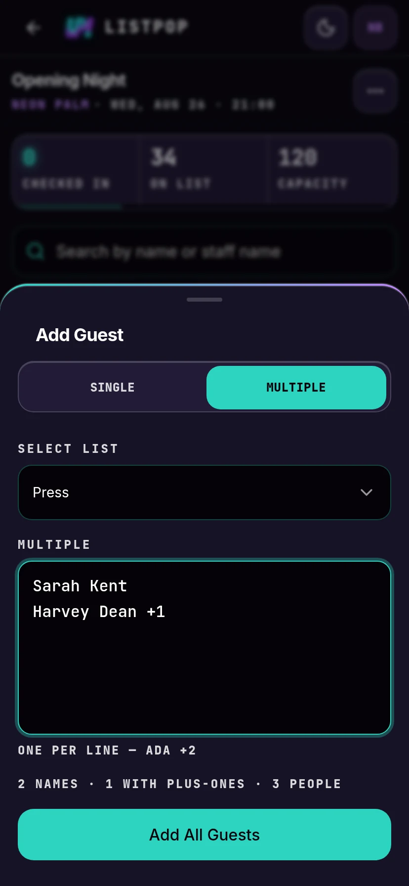 Press list chosen with two names pasted