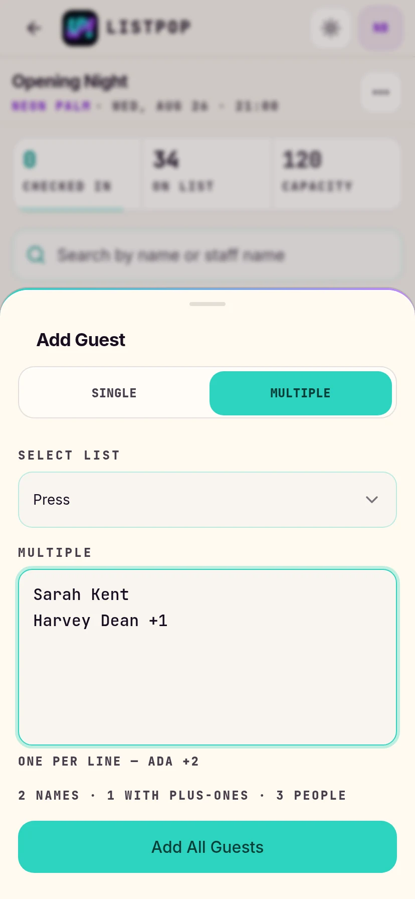 Press list chosen with two names pasted