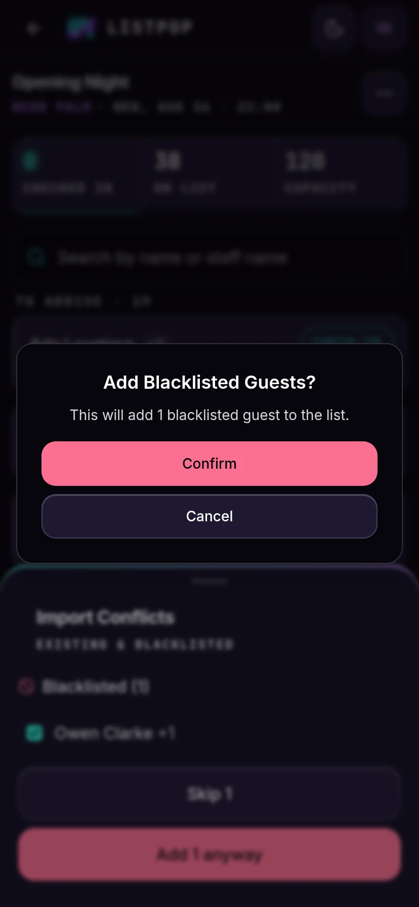 Confirmation before adding a banned guest