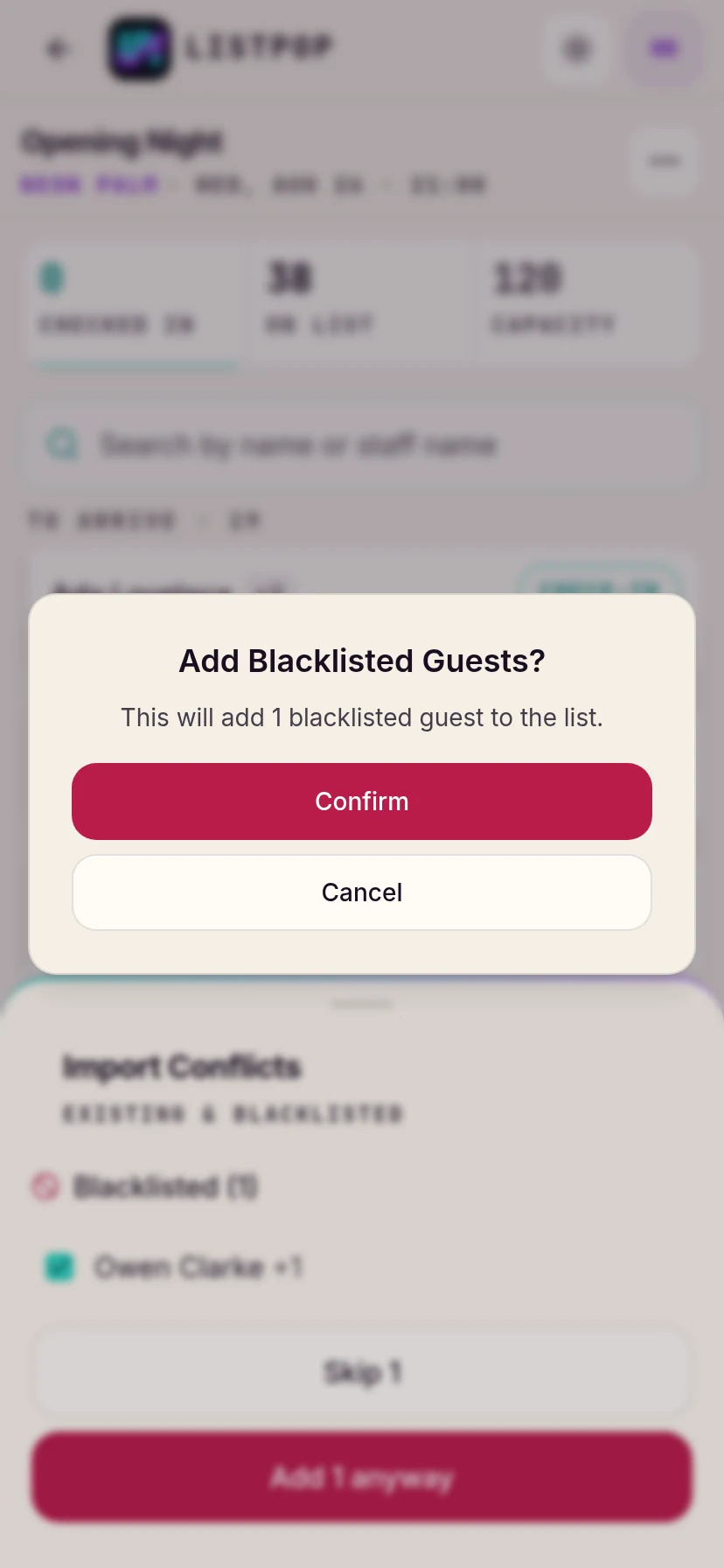Confirmation before adding a banned guest