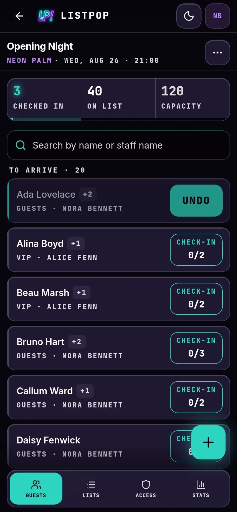 A party fully checked in