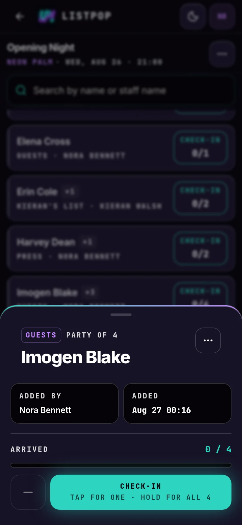 Guest detail sheet