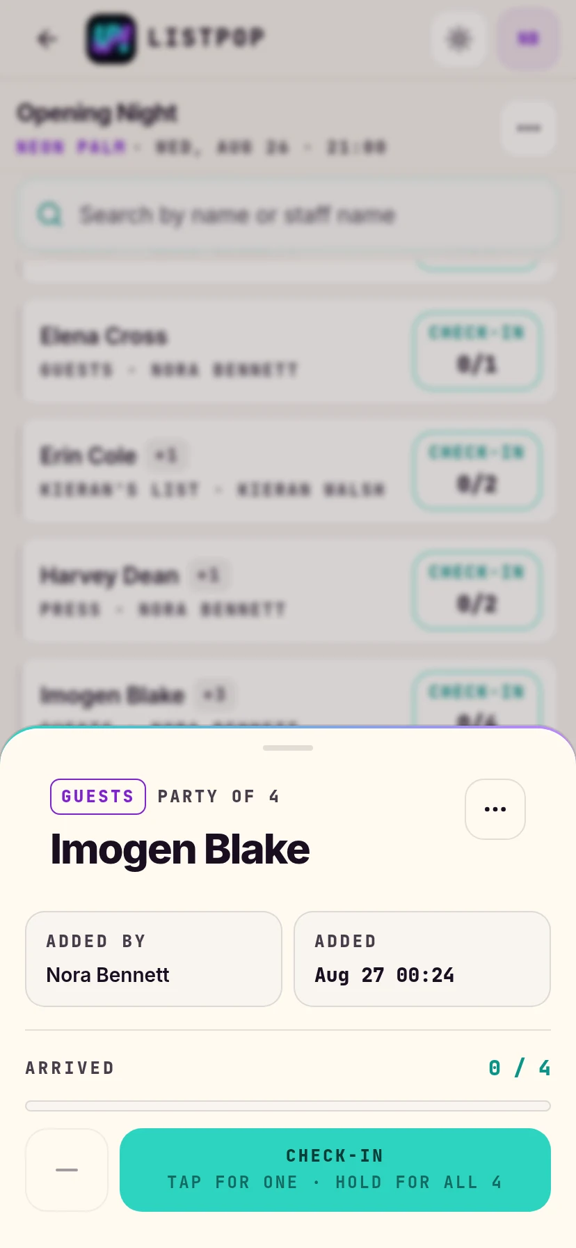 Guest detail sheet