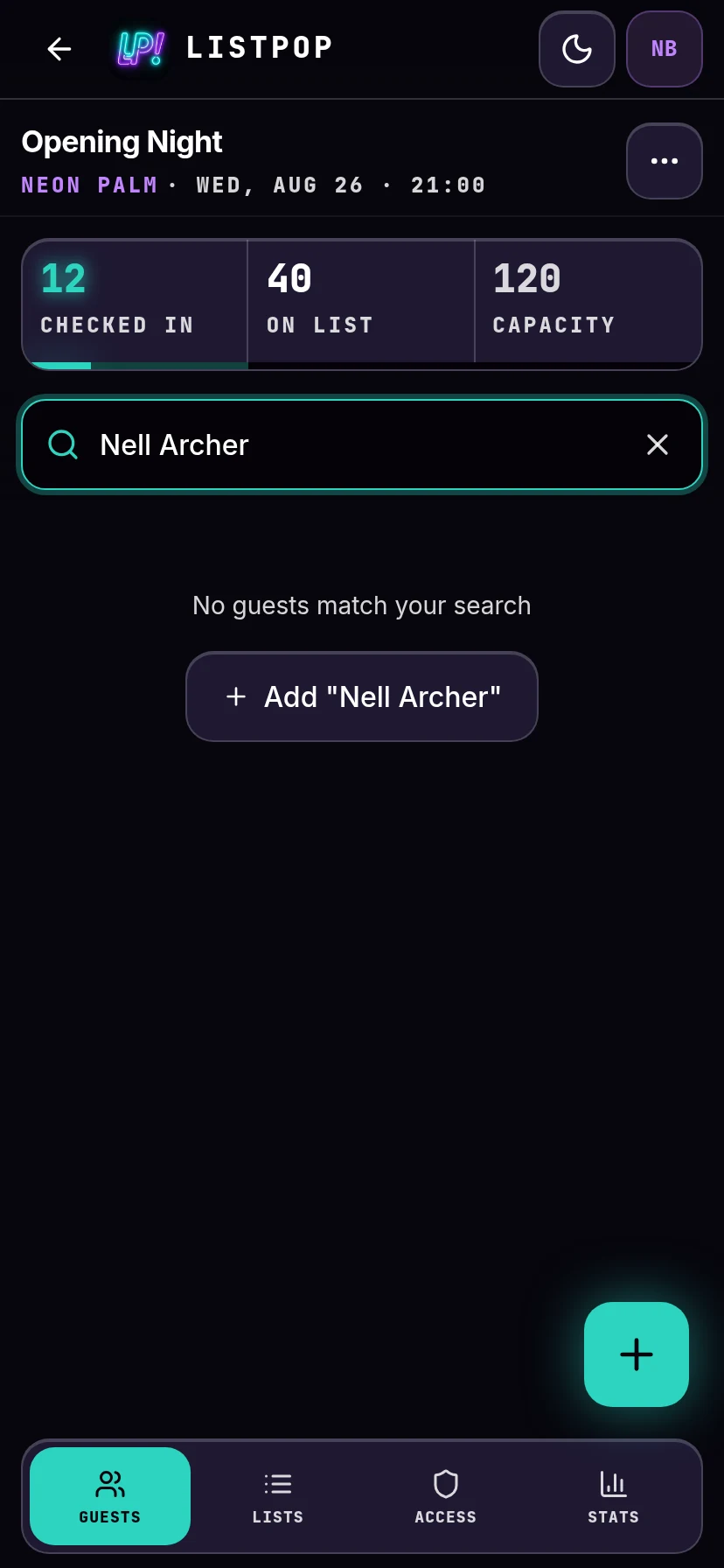 Offer to add a walk-in from the search box