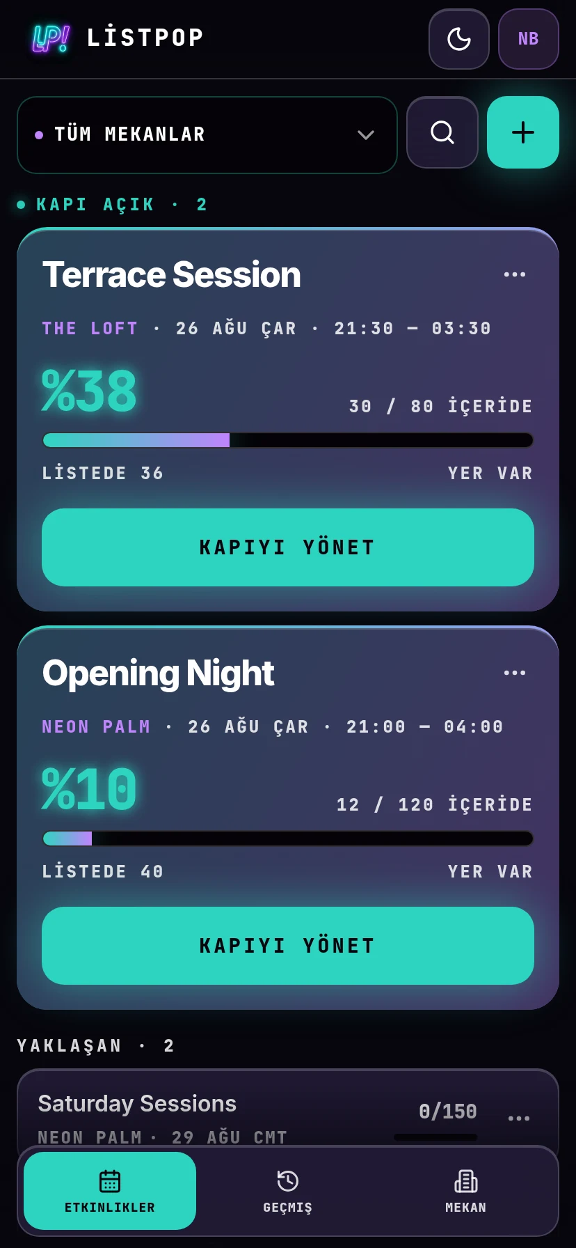The home screen in Turkish