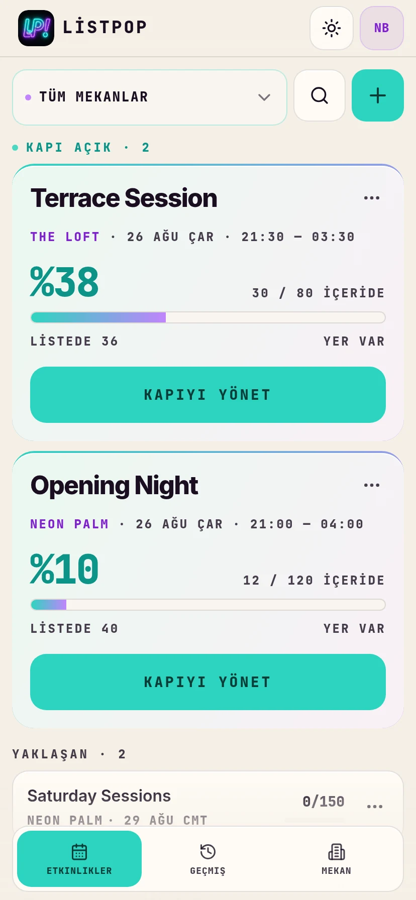 The home screen in Turkish